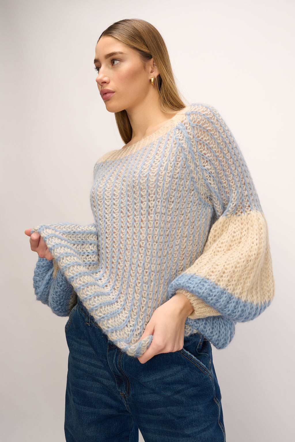 Liana Knit Sweater Cream/Cobalt Blue main image 1