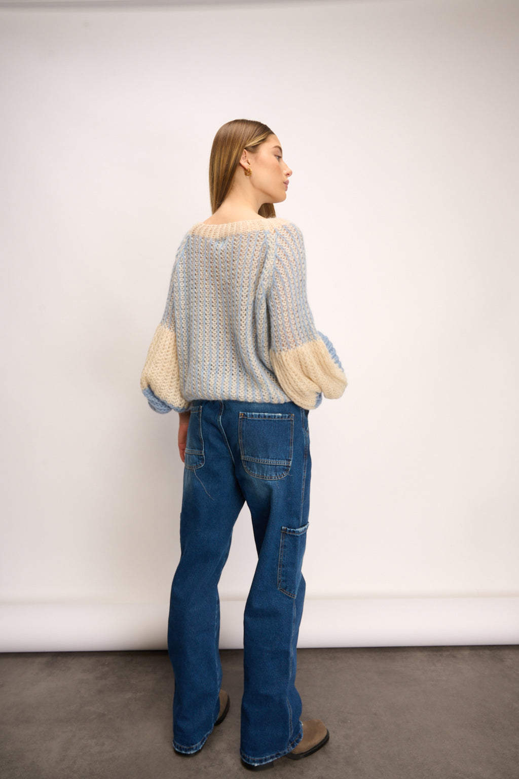 Liana Knit Sweater Dusty Blue Cream