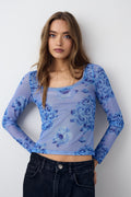 Noellas Kilea Top LS Tobi Blue Print. Køb Bluser hos www.noellafashion.dk