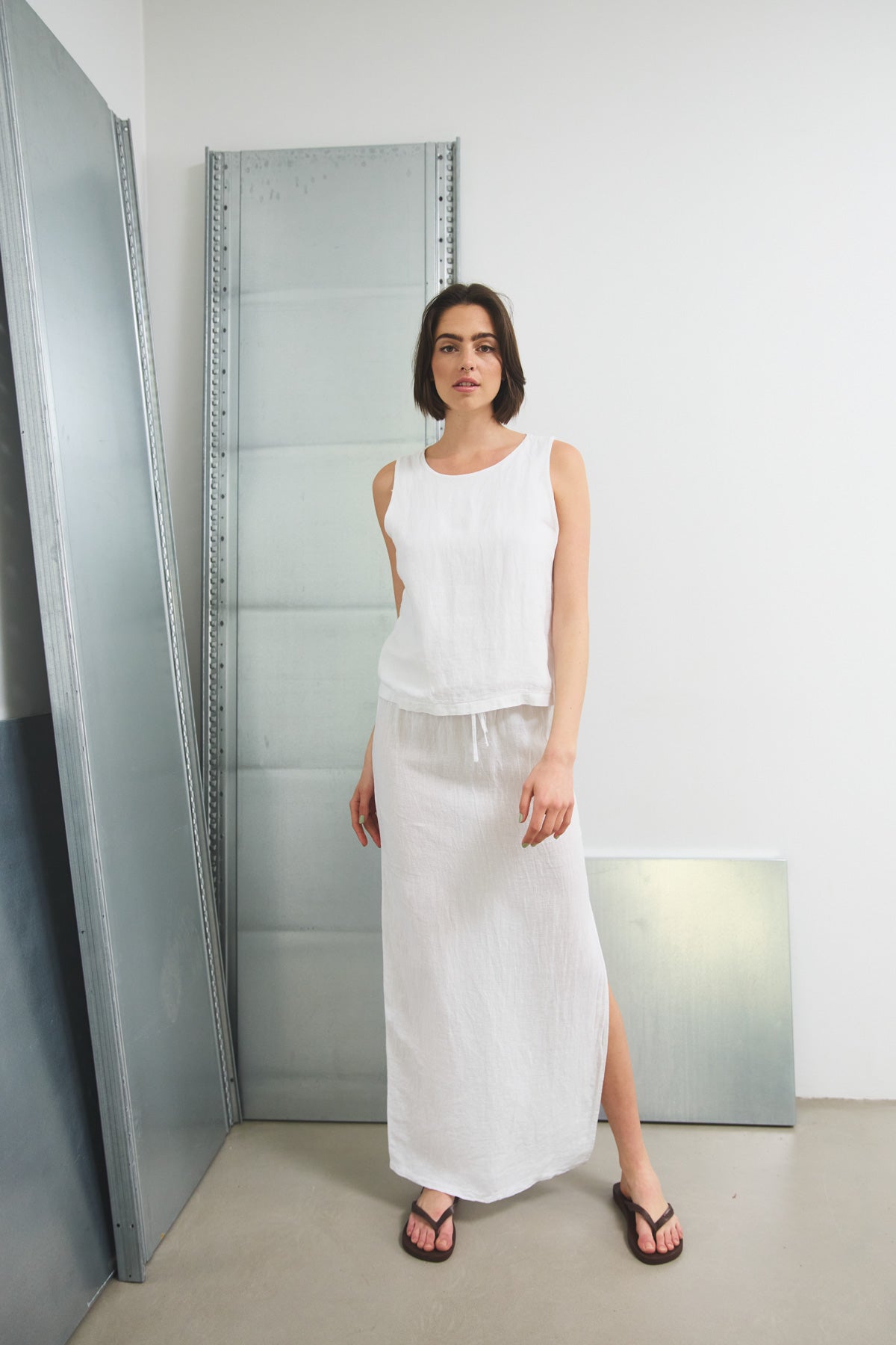 Samira Linen Skirt White