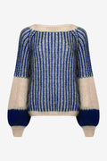 Noellas Liana Knit Sweater Cream/Cobalt Blue. Køb Striktrøjer hos www.noellafashion.dk